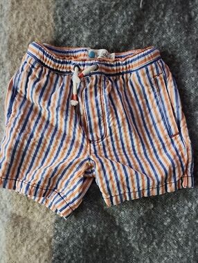 Mini Boden Boys Striped Drawstring Shorts Orange Blue Size 5Y Preloved Summer